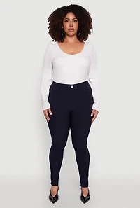 Womens Plus Size Scuba High Waisted Push Up Dress Pants, Blue, Size 2X