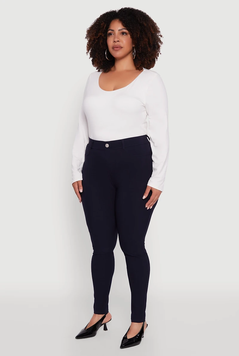 Womens Plus Size Scuba High Waisted Push Up Dress Pants, Blue, Size 2X