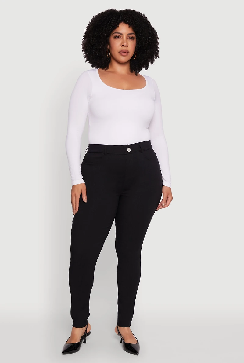 Womens Plus Hyper Stretch Pull On Push Up Skinny Pants, Black,