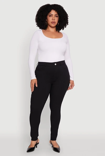 Womens Plus Hyper Stretch Pull On Push Up Skinny Pants, Black,