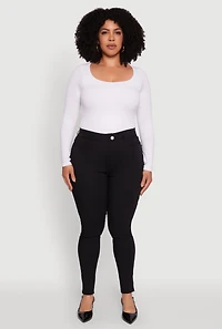 Womens Plus Size Hyper Stretch Pull On Push Up Skinny Pants, Black, Size 2X