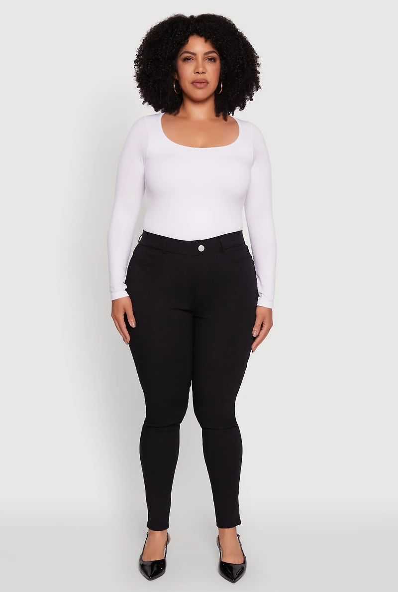 Womens Plus Hyper Stretch Pull On Push Up Skinny Pants, Black,