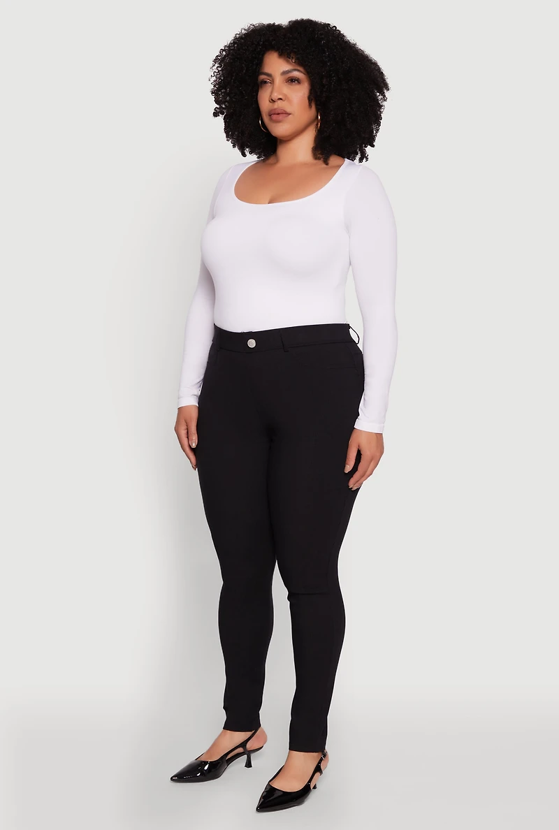 Womens Plus Hyper Stretch Pull On Push Up Skinny Pants, Black,