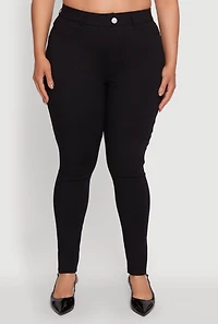 Womens Plus Size Hyper Stretch Pull On Push Up Skinny Pants, Black, Size 2X