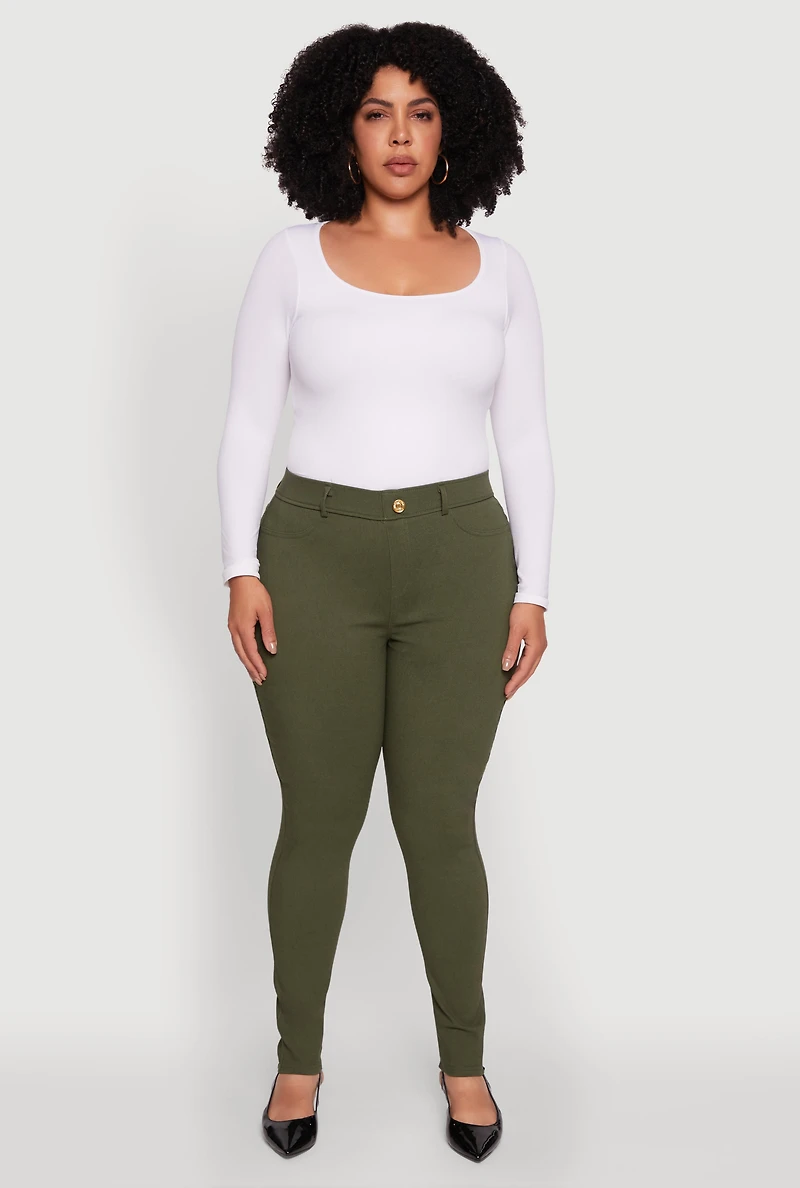 Womens Plus Size Hyper Stretch Pull On Push Up Skinny Pants, Green, Size 2X