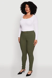 Womens Plus Size Hyper Stretch Pull On Push Up Skinny Pants, Green, Size 2X