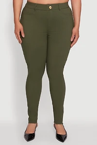 Womens Plus Size Hyper Stretch Pull On Push Up Skinny Pants, Green, Size 2X