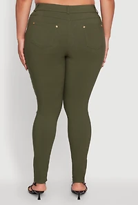 Womens Plus Size Hyper Stretch Pull On Push Up Skinny Pants, Green, Size 2X