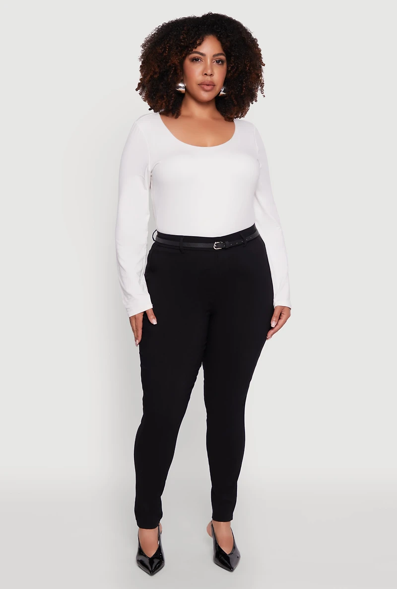 Womens Plus High Waisted Belted Dress Pants, 1X