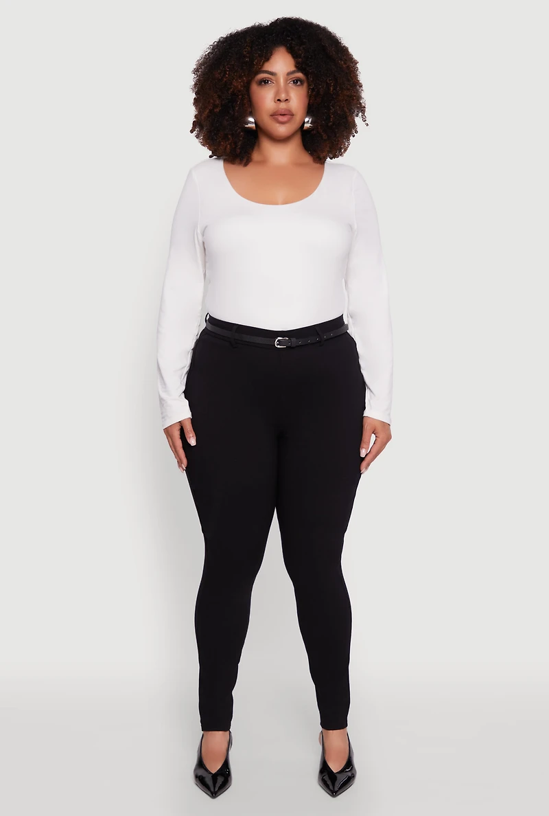 Womens Plus High Waisted Belted Dress Pants, 1X