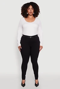 Womens Plus Size High Waisted Belted Dress Pants, Black, Size 1X