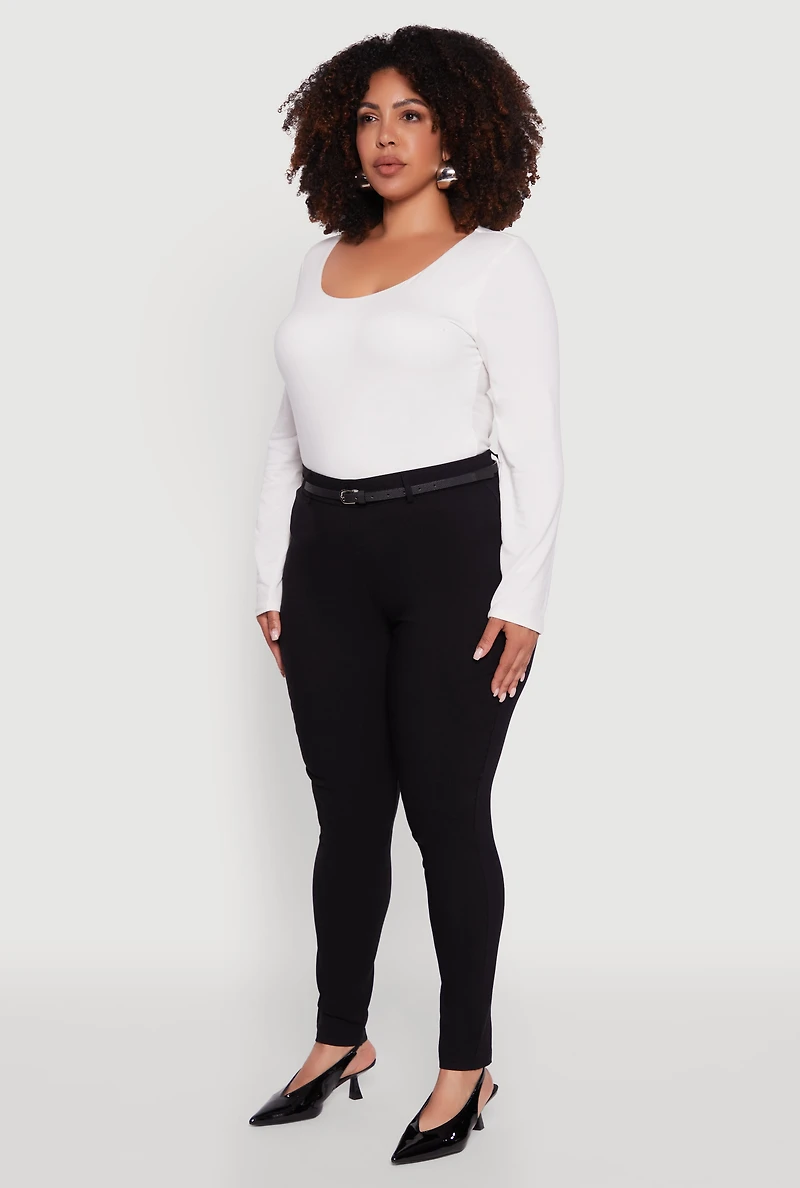 Womens Plus High Waisted Belted Dress Pants, 1X