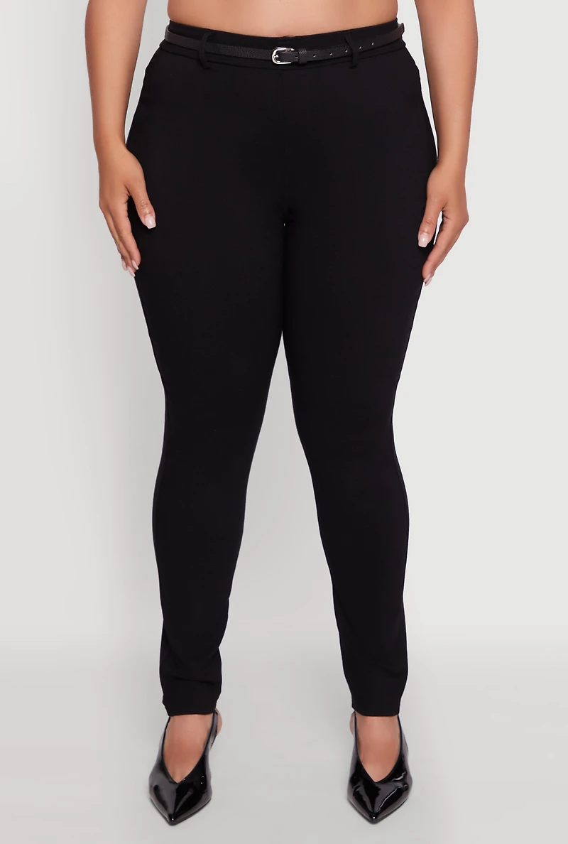 Womens Plus High Waisted Belted Dress Pants, 1X