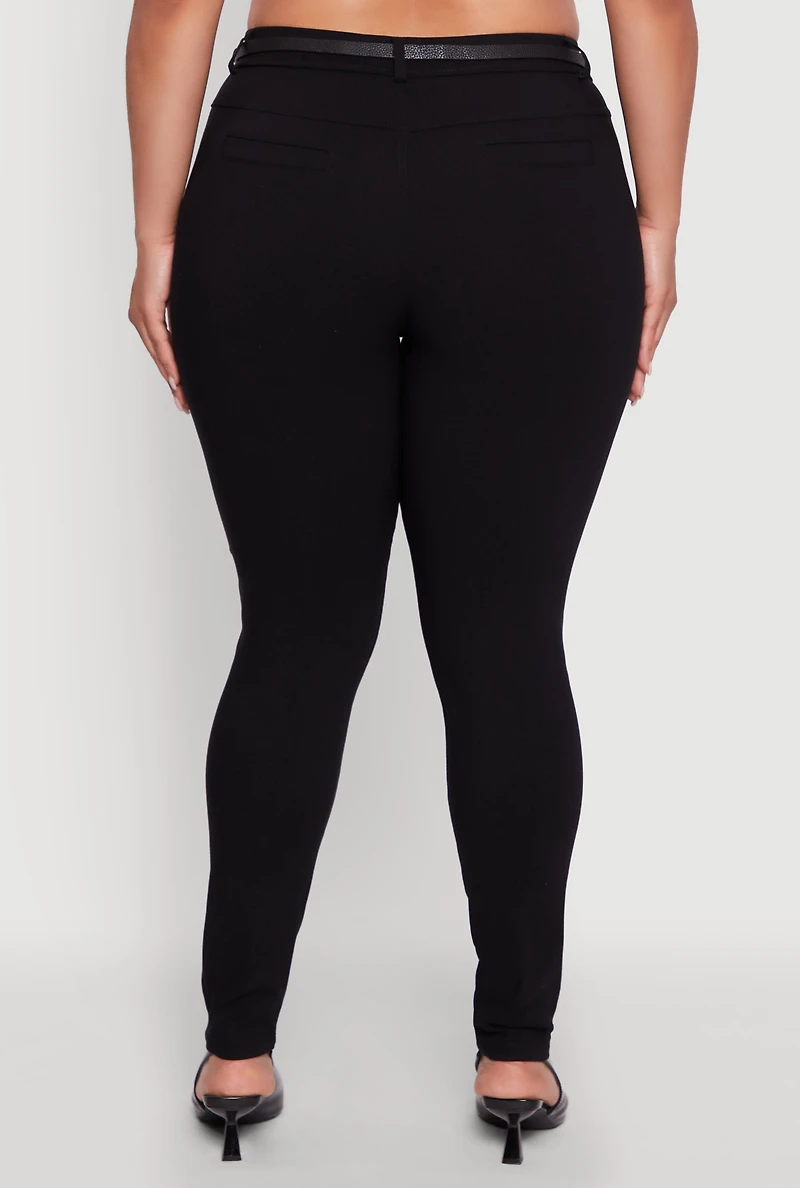 Womens Plus High Waisted Belted Dress Pants, 1X