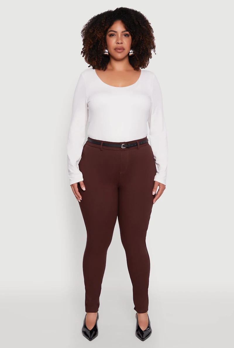 Womens Plus Size High Waisted Belted Dress Pants, Brown, Size 3X