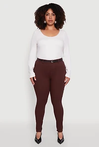 Womens Plus Size High Waisted Belted Dress Pants, Brown, Size 1X