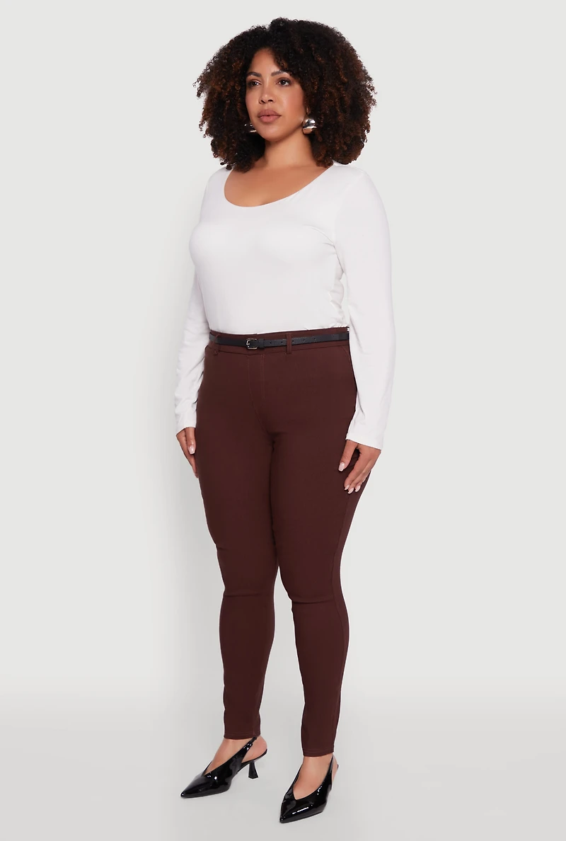 Womens Plus Size High Waisted Belted Dress Pants, Brown, Size 3X