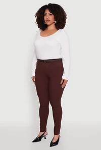 Womens Plus Size High Waisted Belted Dress Pants, Brown, Size 3X