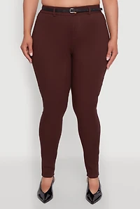 Womens Plus Size High Waisted Belted Dress Pants, Brown, Size 3X