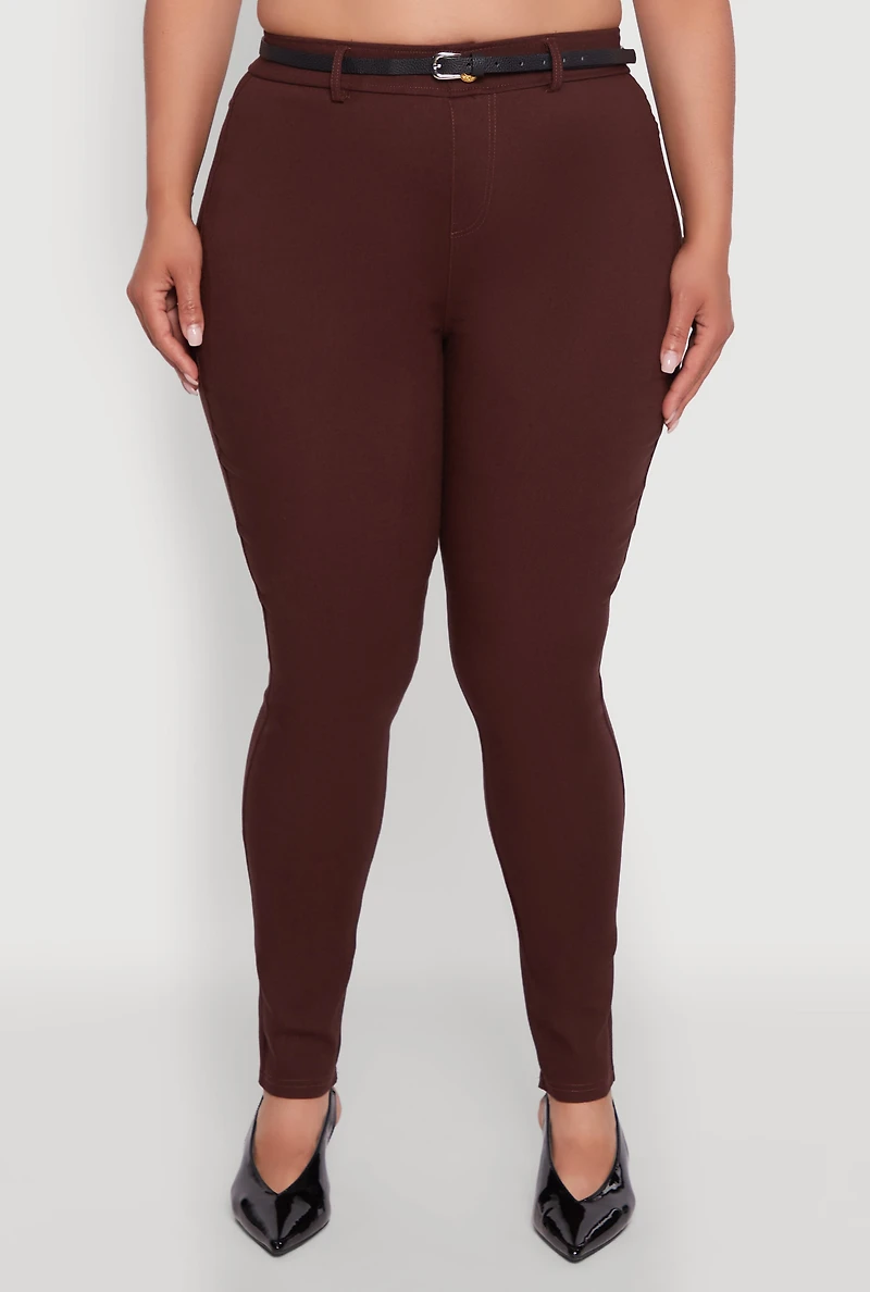 Womens Plus Size High Waisted Belted Dress Pants, Brown, Size 1X