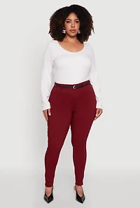 Womens Plus Size High Waisted Belted Dress Pants, Burgundy, Size 2X