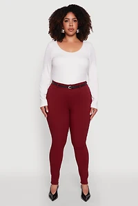 Womens Plus Size High Waisted Belted Dress Pants, Burgundy, Size 3X