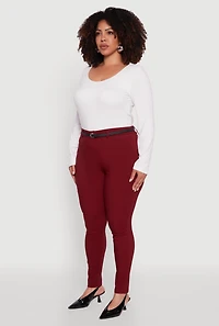 Womens Plus Size High Waisted Belted Dress Pants, Burgundy, Size 3X