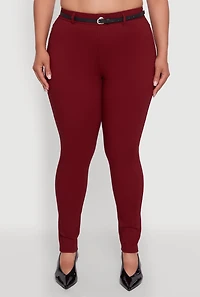 Womens Plus Size High Waisted Belted Dress Pants, Burgundy, Size 3X