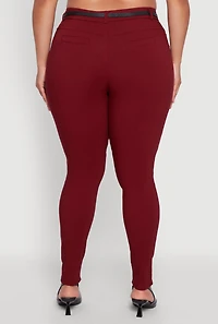 Womens Plus Size High Waisted Belted Dress Pants, Burgundy, Size 3X