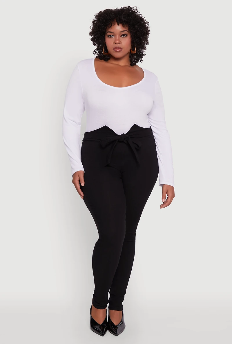 Womens Plus Skinny Leg Tie Waist Pants with Zip Back, 1X