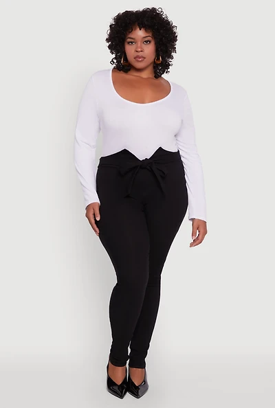 Womens Plus Skinny Leg Tie Waist Pants with Zip Back, 1X