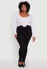 Womens Plus Size Skinny Leg Tie Waist Pants with Zip Back, Black, Size 2X
