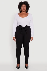 Womens Plus Skinny Leg Tie Waist Pants with Zip Back, 1X