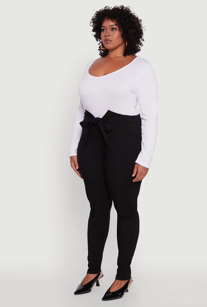 Womens Plus Skinny Leg Tie Waist Pants with Zip Back, 1X