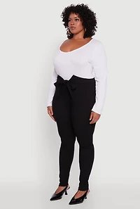 Womens Plus Size Skinny Leg Tie Waist Pants with Zip Back, Black, Size 2X