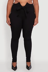 Womens Plus Skinny Leg Tie Waist Pants with Zip Back, 1X