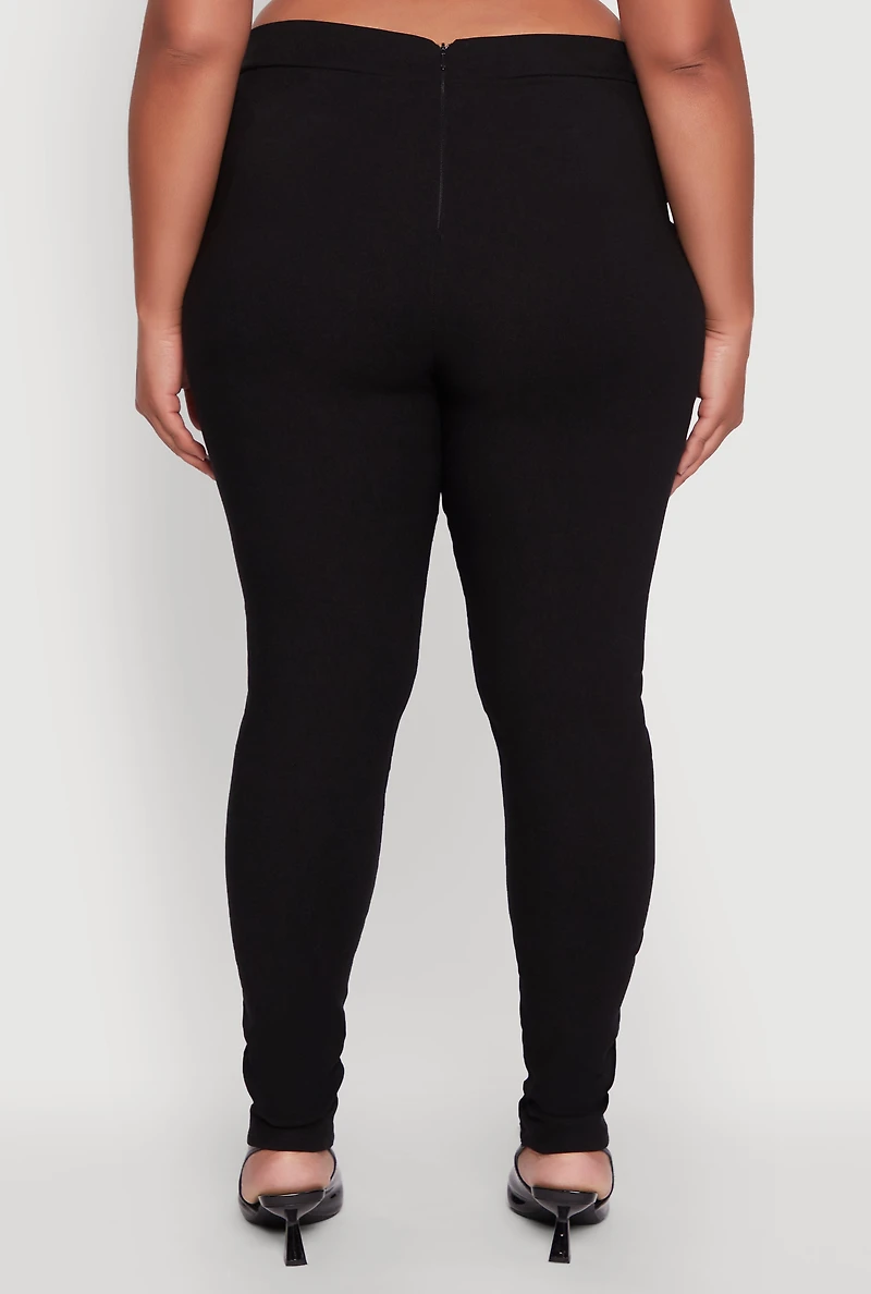 Womens Plus Size Skinny Leg Tie Waist Pants with Zip Back, Black, Size 2X