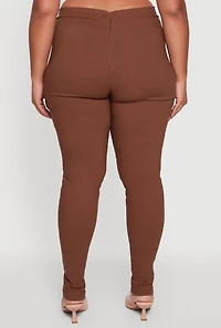 Womens Plus Size Skinny Leg Tie Waist Pants with Zip Back, Brown, Size 2X