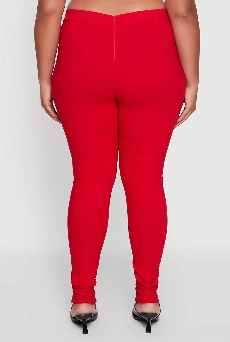 Womens Plus Size Skinny Leg Tie Waist Pants with Zip Back, Red, Size 1X
