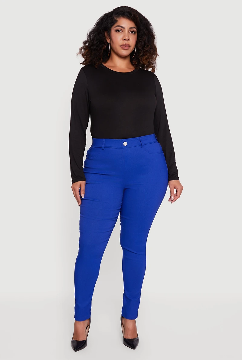 Womens Plus Size High Waisted Stretch Skinny Leg Pants, Blue, Size 2X