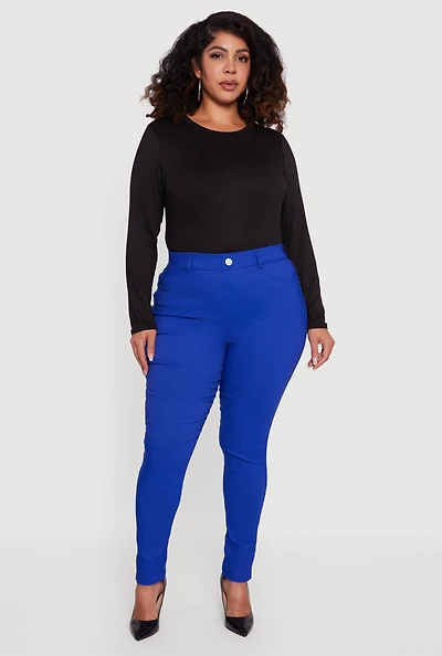 Womens Plus Size High Waisted Stretch Skinny Leg Pants, Blue, Size 2X