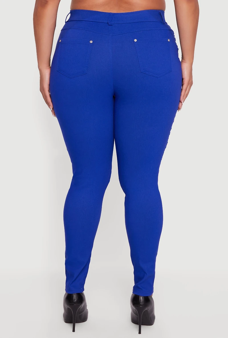 Womens Plus Size High Waisted Stretch Skinny Leg Pants, Blue, Size 2X
