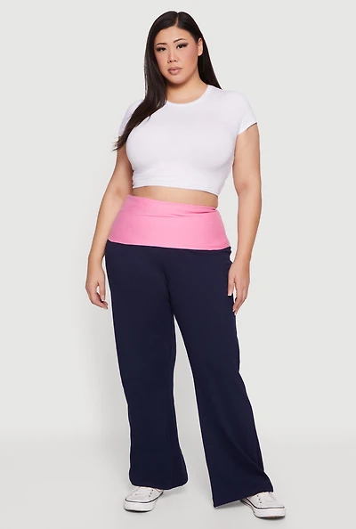 Plus Color Blocked Fold Over Lounge Pants