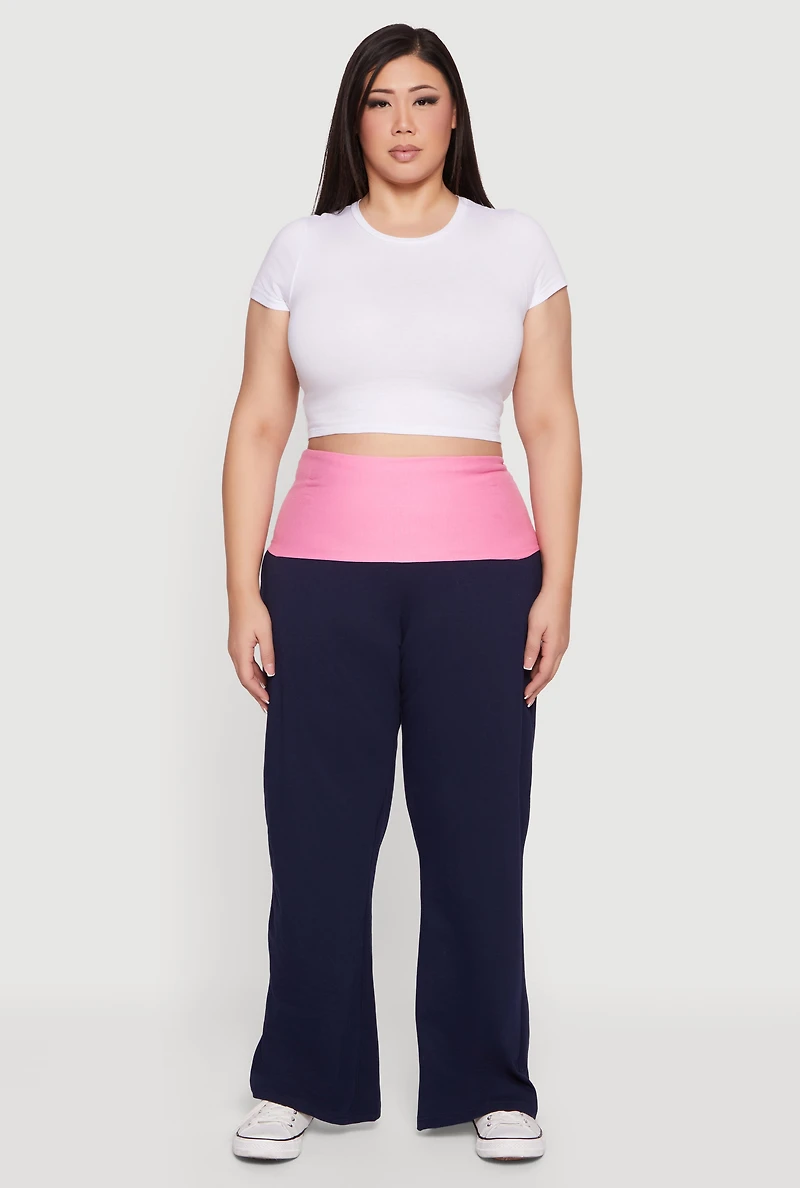 Plus Color Blocked Fold Over Lounge Pants