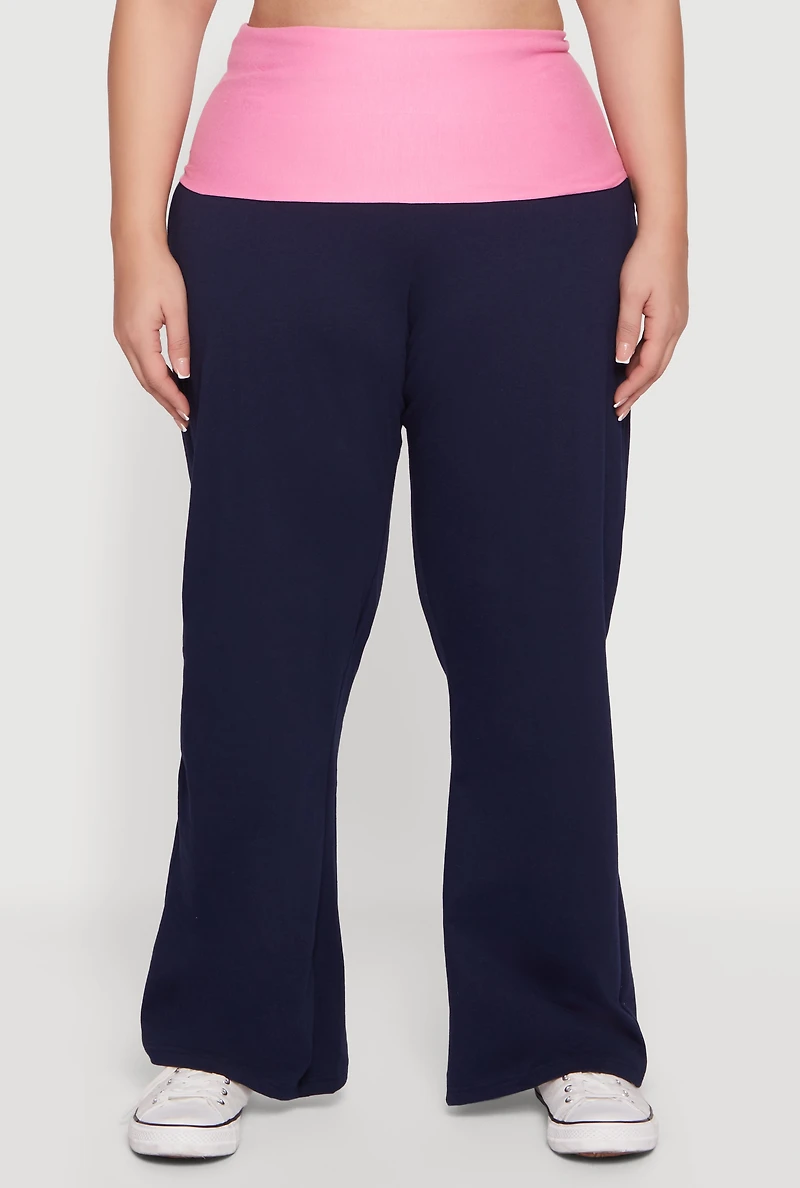 Plus Color Blocked Fold Over Lounge Pants