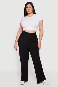 Womens Plus Fold Over High Waisted Wide Leg Pants,
