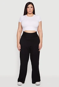 Womens Plus Fold Over High Waisted Wide Leg Pants,