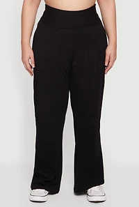Womens Plus Fold Over High Waisted Wide Leg Pants,