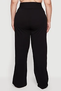 Womens Plus Fold Over High Waisted Wide Leg Pants,