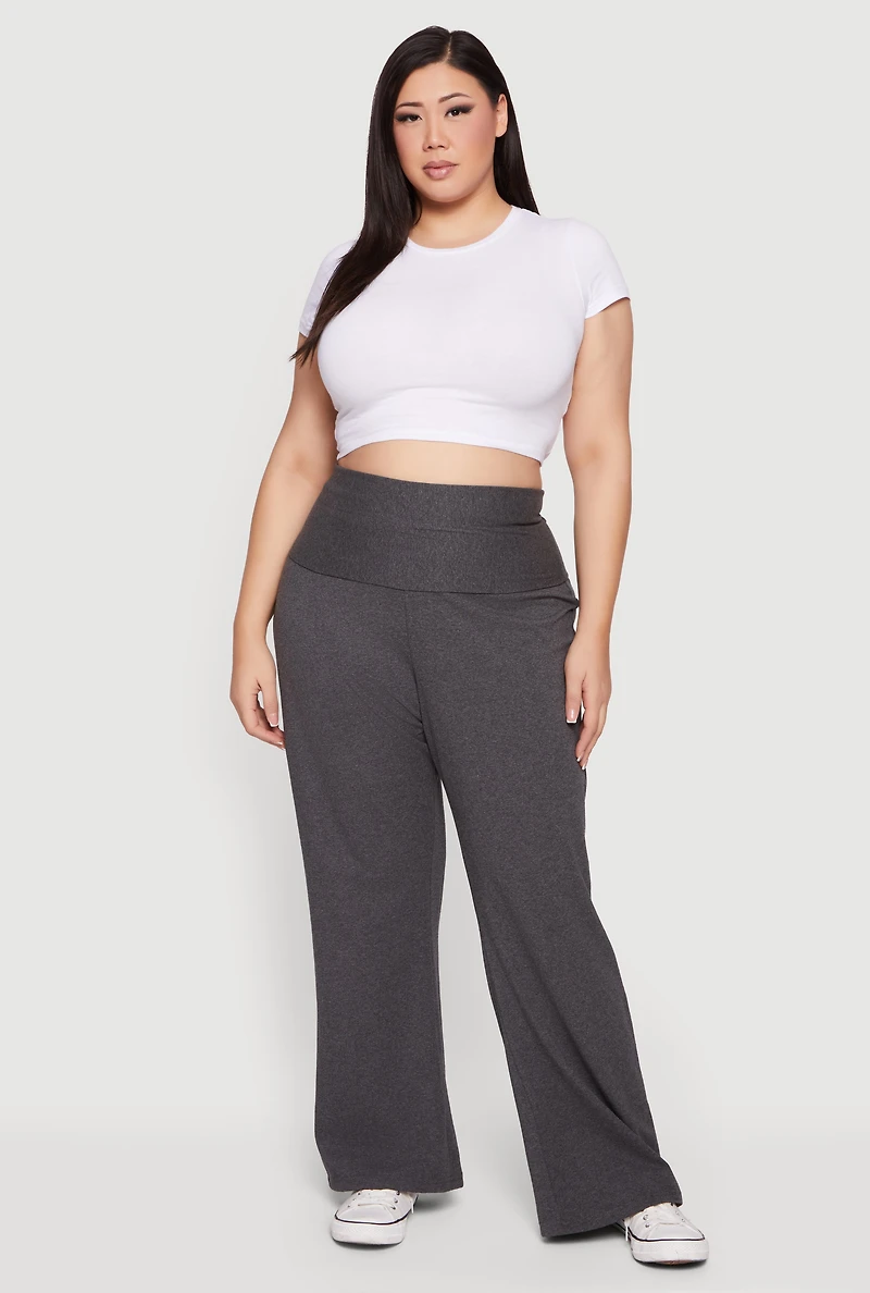 Plus Fold Over High Waisted Wide Leg Pants